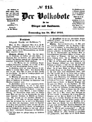 Der Volksbote für den Bürger und Landmann Donnerstag 18. Mai 1854