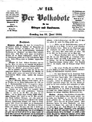 Der Volksbote für den Bürger und Landmann Samstag 17. Juni 1854