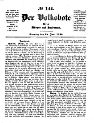 Der Volksbote für den Bürger und Landmann Sonntag 18. Juni 1854