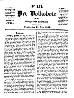 Der Volksbote für den Bürger und Landmann Dienstag 27. Juni 1854