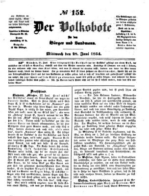 Der Volksbote für den Bürger und Landmann Mittwoch 28. Juni 1854