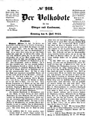 Der Volksbote für den Bürger und Landmann Sonntag 9. Juli 1854