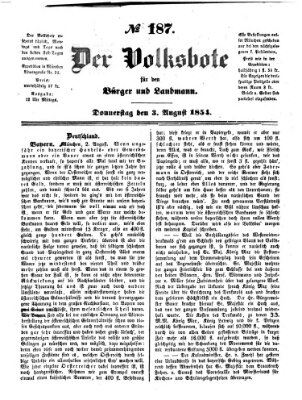 Der Volksbote für den Bürger und Landmann Donnerstag 3. August 1854