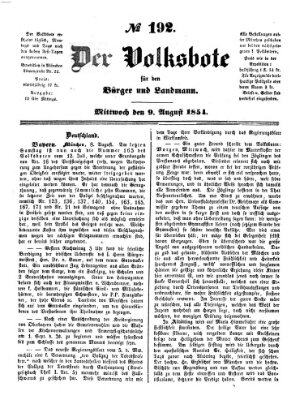 Der Volksbote für den Bürger und Landmann Mittwoch 9. August 1854