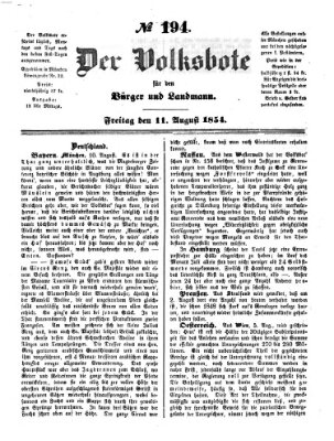 Der Volksbote für den Bürger und Landmann Freitag 11. August 1854