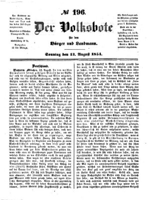 Der Volksbote für den Bürger und Landmann Sonntag 13. August 1854