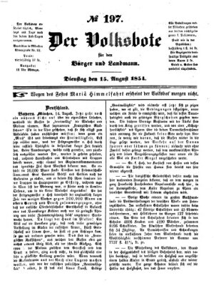 Der Volksbote für den Bürger und Landmann Dienstag 15. August 1854