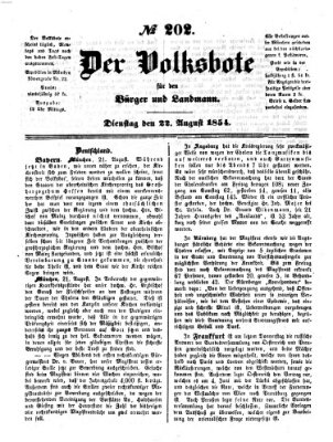 Der Volksbote für den Bürger und Landmann Dienstag 22. August 1854
