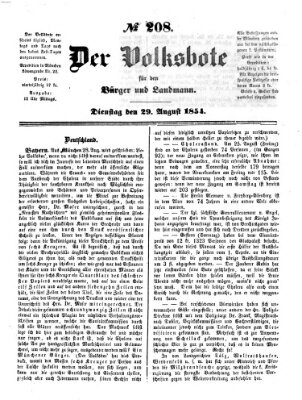 Der Volksbote für den Bürger und Landmann Dienstag 29. August 1854