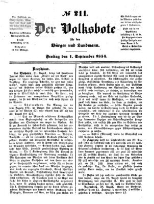 Der Volksbote für den Bürger und Landmann Freitag 1. September 1854