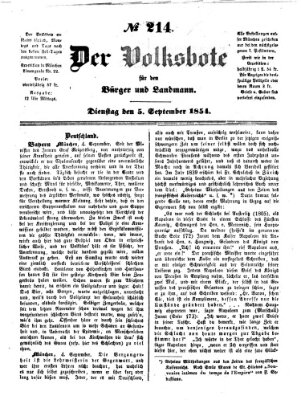 Der Volksbote für den Bürger und Landmann Dienstag 5. September 1854