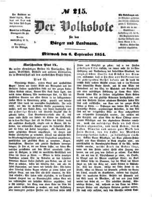 Der Volksbote für den Bürger und Landmann Mittwoch 6. September 1854