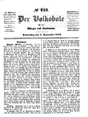 Der Volksbote für den Bürger und Landmann Donnerstag 7. September 1854