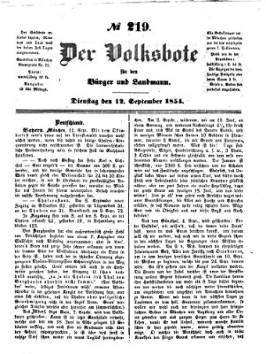 Der Volksbote für den Bürger und Landmann Dienstag 12. September 1854