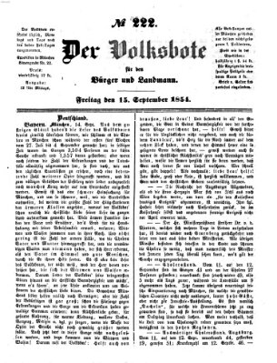 Der Volksbote für den Bürger und Landmann Freitag 15. September 1854