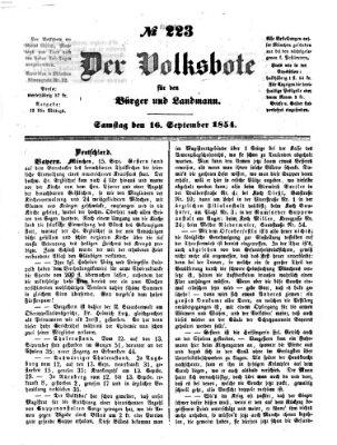 Der Volksbote für den Bürger und Landmann Samstag 16. September 1854