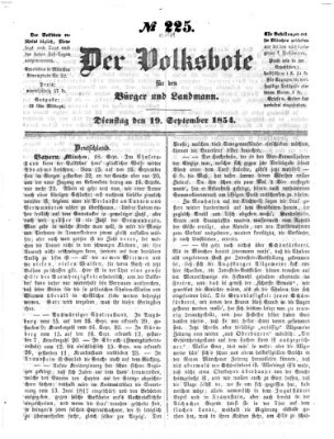 Der Volksbote für den Bürger und Landmann Dienstag 19. September 1854