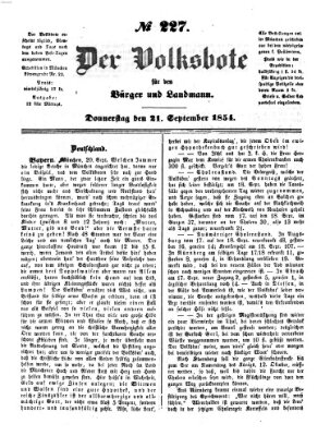 Der Volksbote für den Bürger und Landmann Donnerstag 21. September 1854