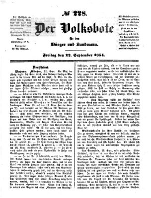 Der Volksbote für den Bürger und Landmann Freitag 22. September 1854