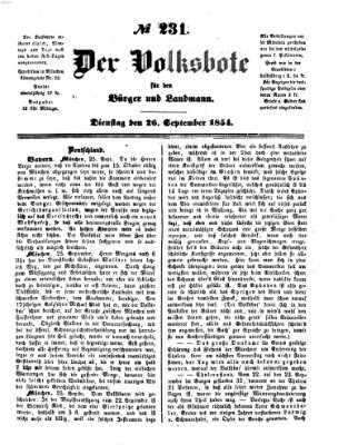 Der Volksbote für den Bürger und Landmann Dienstag 26. September 1854