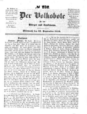 Der Volksbote für den Bürger und Landmann Mittwoch 27. September 1854