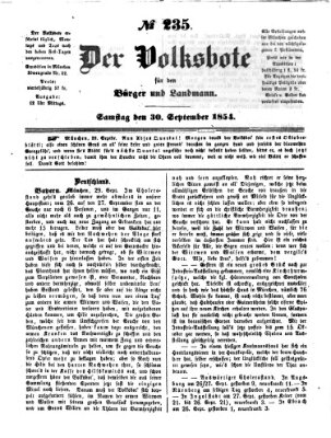 Der Volksbote für den Bürger und Landmann Samstag 30. September 1854