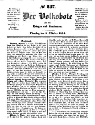 Der Volksbote für den Bürger und Landmann Dienstag 3. Oktober 1854