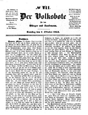 Der Volksbote für den Bürger und Landmann Samstag 7. Oktober 1854