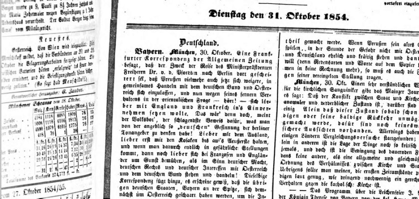 Der Volksbote für den Bürger und Landmann Dienstag 31. Oktober 1854