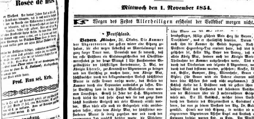 Der Volksbote für den Bürger und Landmann Mittwoch 1. November 1854