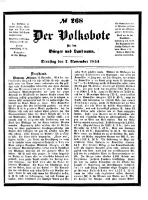 Der Volksbote für den Bürger und Landmann Dienstag 7. November 1854