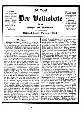 Der Volksbote für den Bürger und Landmann Mittwoch 8. November 1854