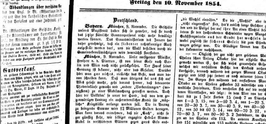 Der Volksbote für den Bürger und Landmann Freitag 10. November 1854