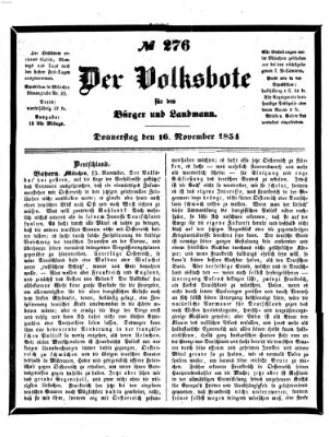 Der Volksbote für den Bürger und Landmann Donnerstag 16. November 1854