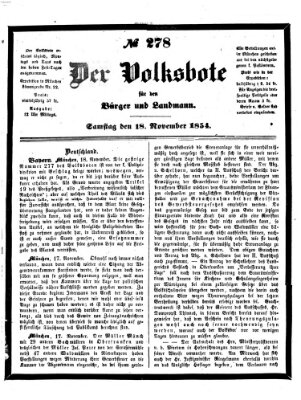 Der Volksbote für den Bürger und Landmann Samstag 18. November 1854