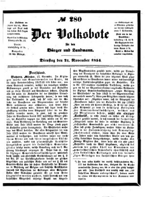 Der Volksbote für den Bürger und Landmann Dienstag 21. November 1854