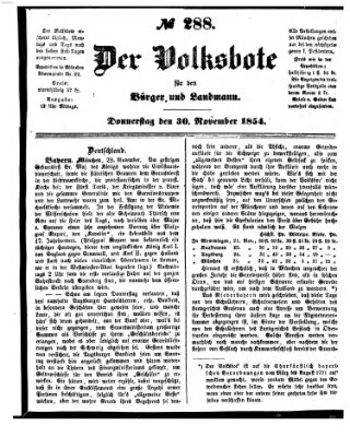 Der Volksbote für den Bürger und Landmann Donnerstag 30. November 1854