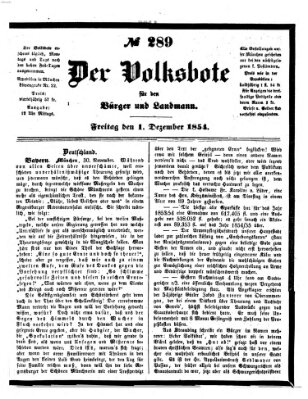 Der Volksbote für den Bürger und Landmann Freitag 1. Dezember 1854