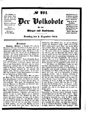 Der Volksbote für den Bürger und Landmann Samstag 2. Dezember 1854