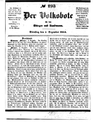 Der Volksbote für den Bürger und Landmann Dienstag 5. Dezember 1854