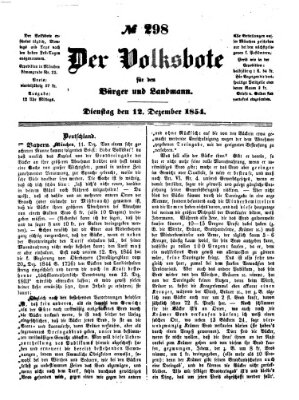 Der Volksbote für den Bürger und Landmann Dienstag 12. Dezember 1854