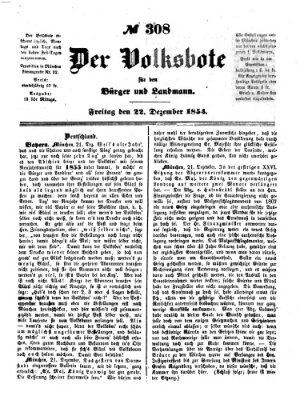 Der Volksbote für den Bürger und Landmann Freitag 22. Dezember 1854