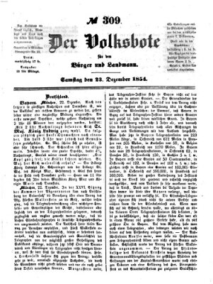 Der Volksbote für den Bürger und Landmann Samstag 23. Dezember 1854