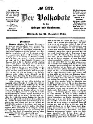 Der Volksbote für den Bürger und Landmann Mittwoch 27. Dezember 1854