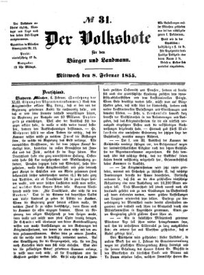 Der Volksbote für den Bürger und Landmann Donnerstag 8. Februar 1855