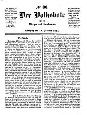 Der Volksbote für den Bürger und Landmann Dienstag 13. Februar 1855