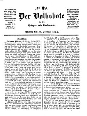 Der Volksbote für den Bürger und Landmann Freitag 16. Februar 1855