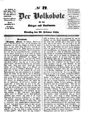 Der Volksbote für den Bürger und Landmann Dienstag 20. Februar 1855