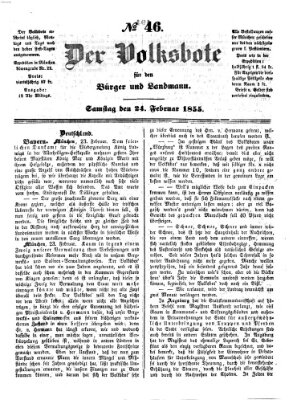 Der Volksbote für den Bürger und Landmann Samstag 24. Februar 1855