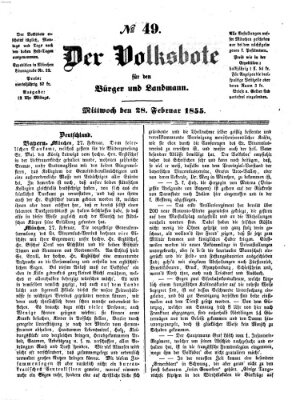 Der Volksbote für den Bürger und Landmann Mittwoch 28. Februar 1855